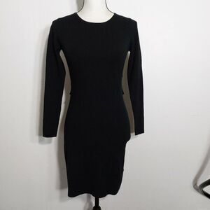 Tahari Black Crew Neck Long Sleeve Sweater Dress Ties in back Waist Size XS